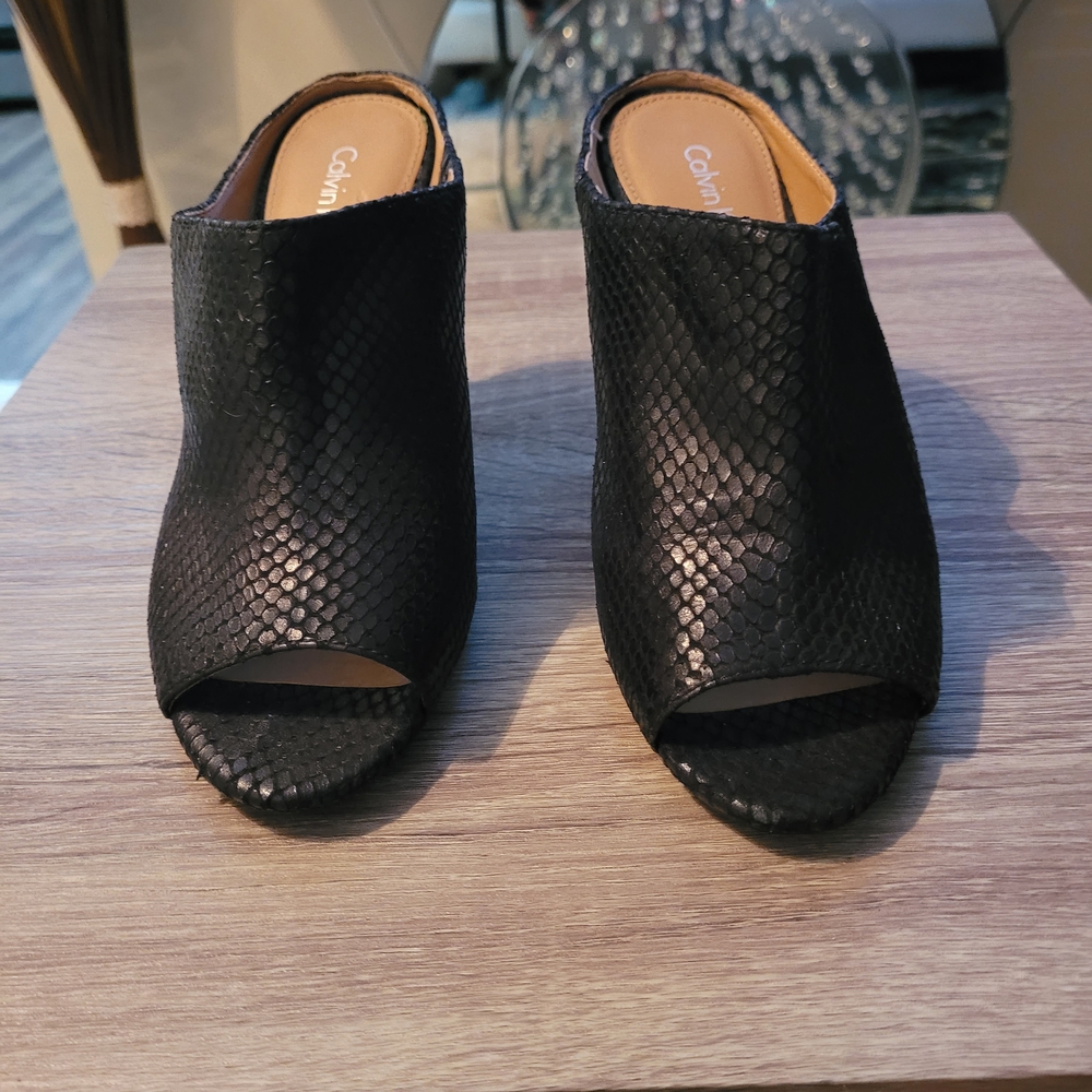 Calvin Klein Black Peep Toe Mules